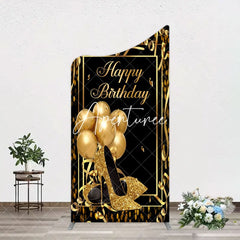 Aperturee - Aperturee Black Gold Balloon High Heel Birthday Arch Backdrop