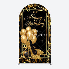 Aperturee - Aperturee Black Gold Balloon High Heel Birthday Arch Backdrop