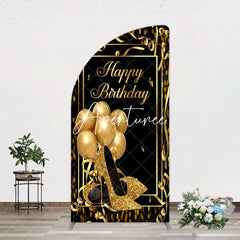 Aperturee - Aperturee Black Gold Balloon High Heel Birthday Arch Backdrop