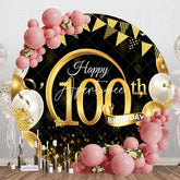 Aperturee - Aperturee Black Gold Balloon Round 100th Birthday Backdrop