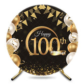 Aperturee - Aperturee Black Gold Balloon Round Happy 100th Birthday Backdrop