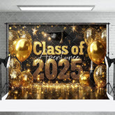Aperturee - Aperturee Black Gold Balloons Bokeh Class of 2025 Grad Backdrop