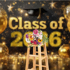 Aperturee - Aperturee Black Gold Balloons Bokeh Class of 2026 Grad Backdrop
