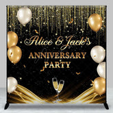 Aperturee - Aperturee Black Gold Balloons Custom Name Anniversary Backdrop