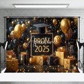 Aperturee - Aperturee Black Gold Balloons Gifts Bokeh Prom 2025 Backdrop