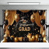 Aperturee - Aperturee Black Gold Balloons Gifts Congrats Grad Backdrop