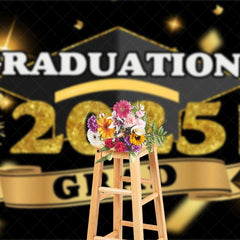 Aperturee - Aperturee Black Gold Blurry Sparkle Congrats Grad Backdrop
