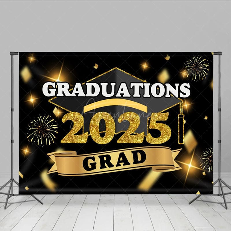 Aperturee - Aperturee Black Gold Blurry Sparkle Congrats Grad Backdrop