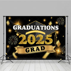 Aperturee - Aperturee Black Gold Blurry Sparkle Congrats Grad Backdrop