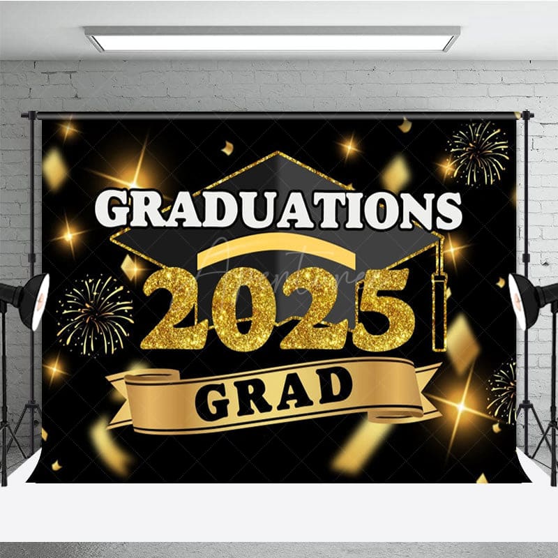 Aperturee - Aperturee Black Gold Blurry Sparkle Congrats Grad Backdrop