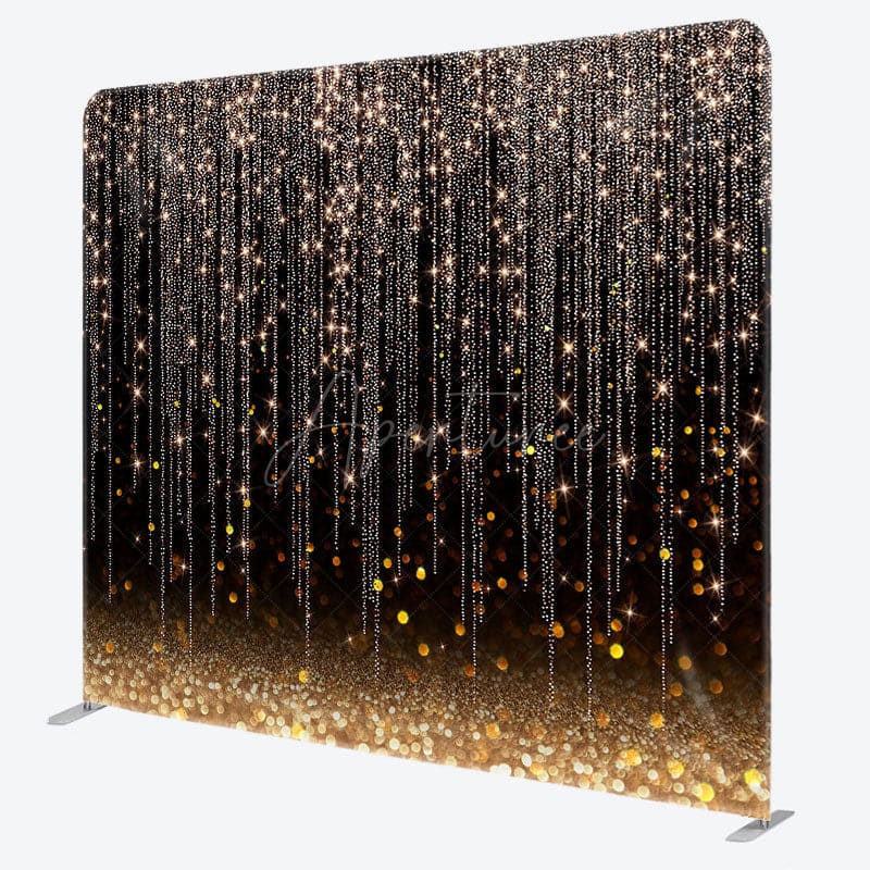 Aperturee - Aperturee Black Gold Bokeh Glitter Square Tension Backdrop