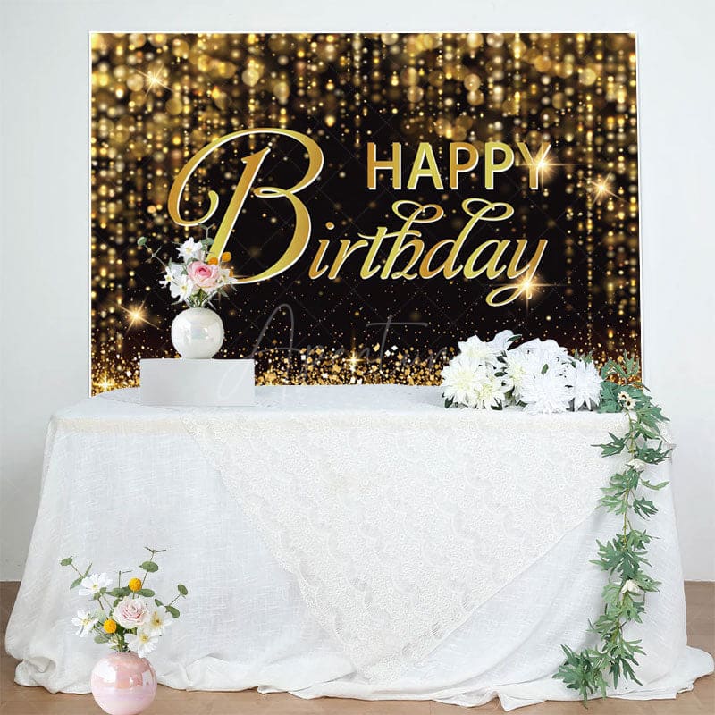 Aperturee - Aperturee Black Gold Bokeh Vibe Lights Happy Birthday Backdrop