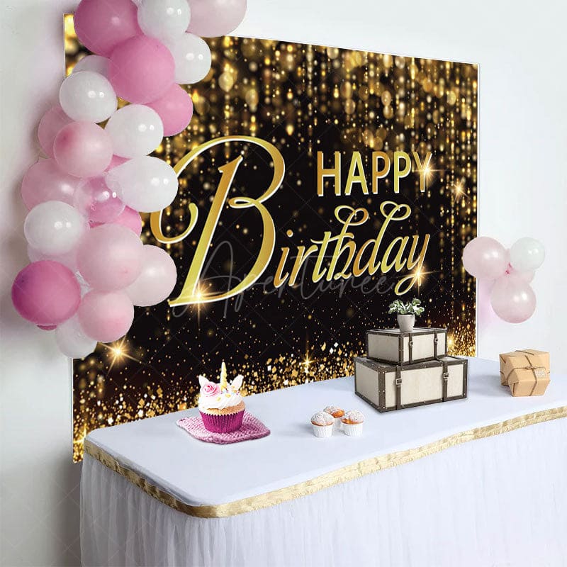 Aperturee - Aperturee Black Gold Bokeh Vibe Lights Happy Birthday Backdrop