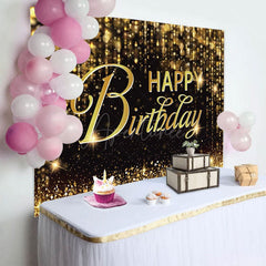 Aperturee - Aperturee Black Gold Bokeh Vibe Lights Happy Birthday Backdrop