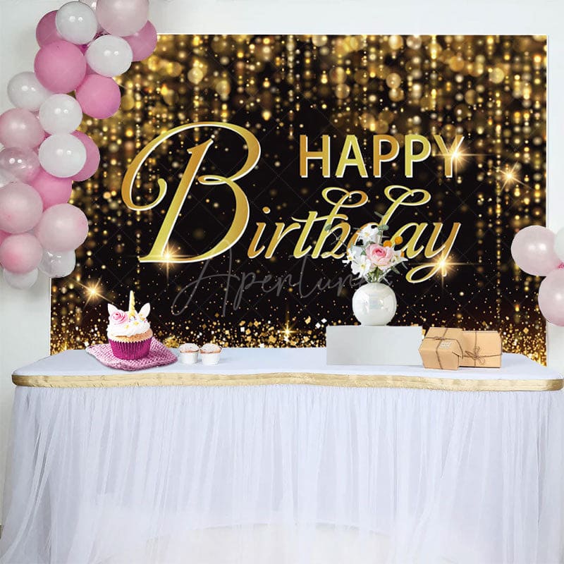 Aperturee - Aperturee Black Gold Bokeh Vibe Lights Happy Birthday Backdrop