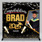Aperturee - Aperturee Black Gold Congrats Grad Custom Photo Name Backdrop