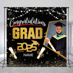 Aperturee - Aperturee Black Gold Congrats Grad Custom Photo Name Backdrop