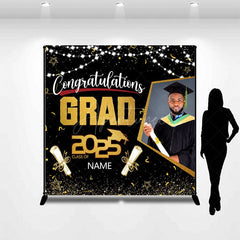 Aperturee - Aperturee Black Gold Congrats Grad Custom Photo Name Backdrop