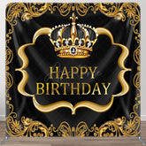Aperturee - Aperturee Black Gold Crown Birthday Square Tension Backdrop