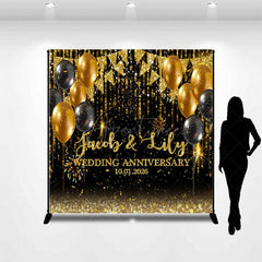 Aperturee - Aperturee Black Gold Custom Name Wedding Anniversary Backdrop