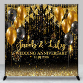 Aperturee - Aperturee Black Gold Custom Name Wedding Anniversary Backdrop