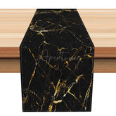Aperturee - Aperturee Black Gold Gilt Abstarct Marble Texture Table Runner