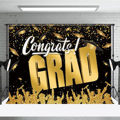 Aperturee - Aperturee Black Gold Glitter Bachelor Cap Graduation Backdrop