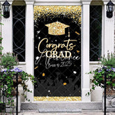 Aperturee - Aperturee Black Gold Glitter Congrats Class 2025 Grad Door Cover