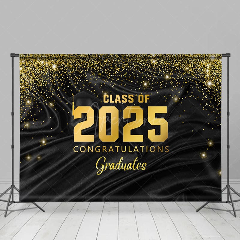 Aperturee - Aperturee Black Gold Glitter Congratulations Grad Backdrop
