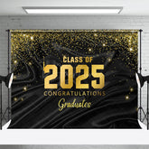 Aperturee - Aperturee Black Gold Glitter Congratulations Grad Backdrop