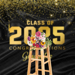 Aperturee - Aperturee Black Gold Glitter Congratulations Grad Backdrop