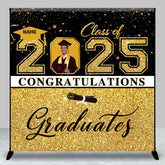 Aperturee - Aperturee Black Gold Glitter Custom Name Photo Grad Backdrop