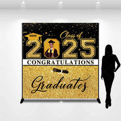 Aperturee - Aperturee Black Gold Glitter Custom Name Photo Grad Backdrop