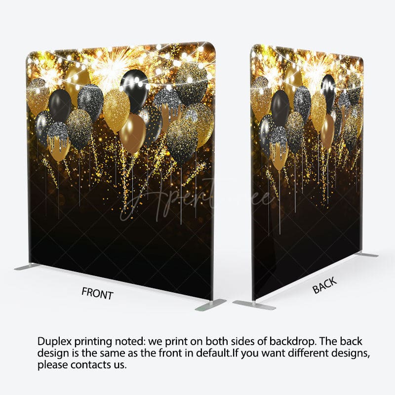 Aperturee - Aperturee Black Gold Glitter Lighted Pillow Case Backdrop