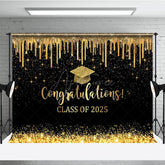 Aperturee - Aperturee Black Gold Glitter Map Congratulations Grad Backdrop