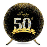 Aperturee - Aperturee Black Gold Glitter Round 50th Anniversary Backdrop