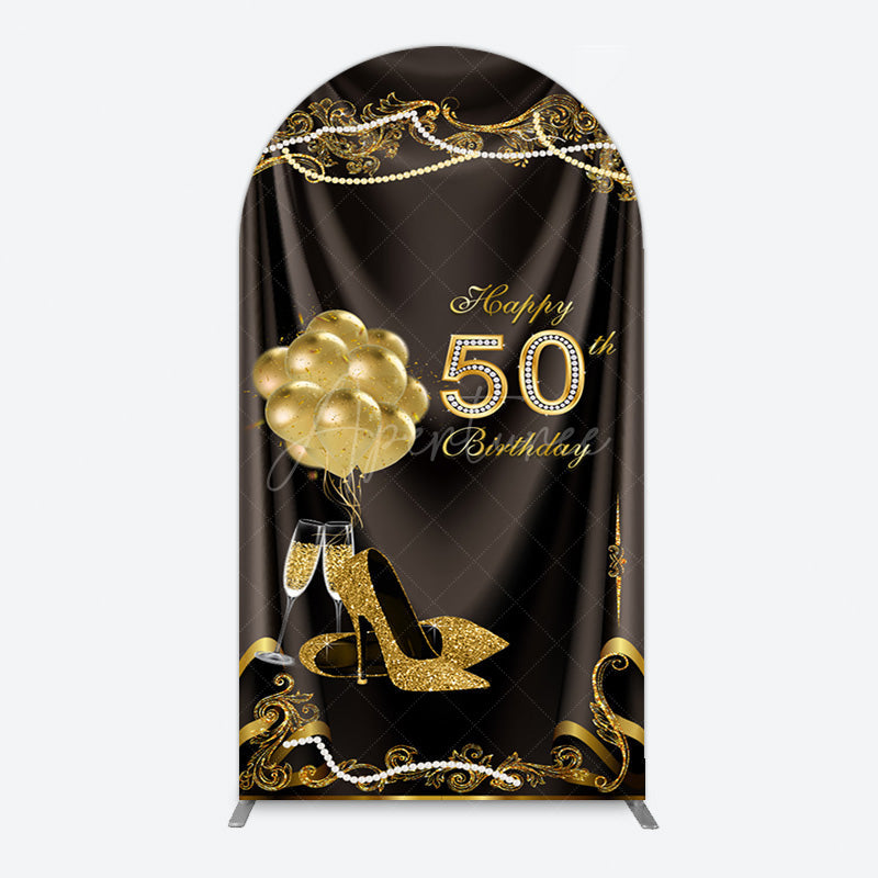 Aperturee - Aperturee Black Gold Highheels 50th Birthday Arch Backdrop