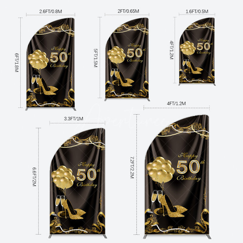 Aperturee - Aperturee Black Gold Highheels 50th Birthday Half Moon Arch Backdrop