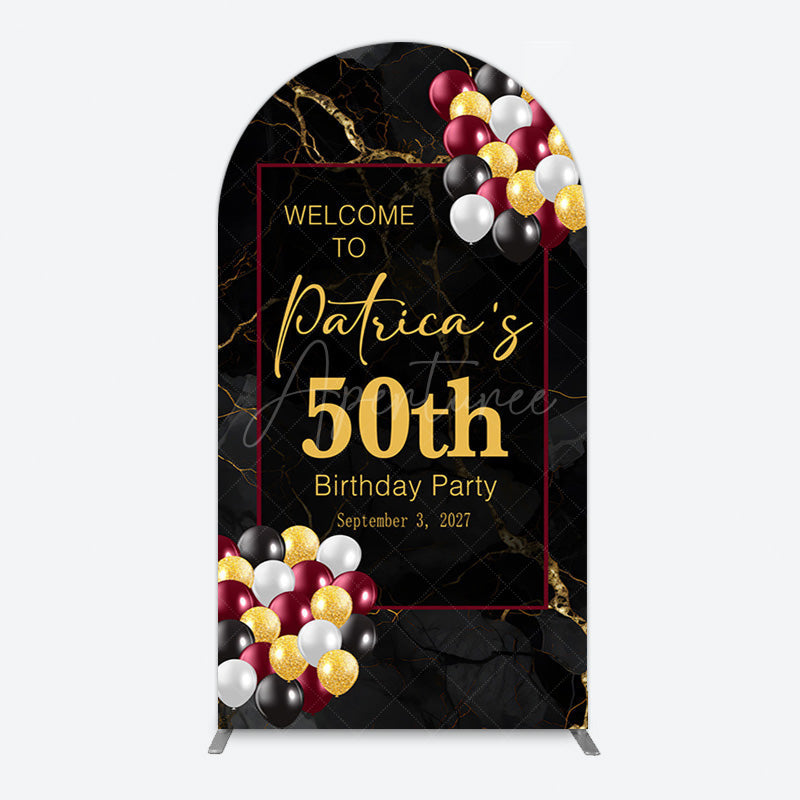 Aperturee - Aperturee Black Gold Marble Balloon 50th Birthday Arch Backdrop