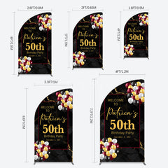 Aperturee - Aperturee Black Gold Marble Balloon 50th Birthday Half Moon Arch Backdrop