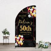 Aperturee - Aperturee Black Gold Marble Balloon 50th Birthday Half Moon Arch Backdrop