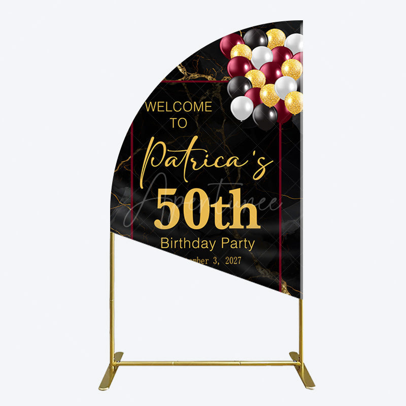 Aperturee - Aperturee Black Gold Marble Balloon 50th Birthday Half Moon Arch Backdrop