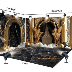 Aperturee - Aperturee Black Gold Marble Luxury Boho Palace Room Set Backdrop