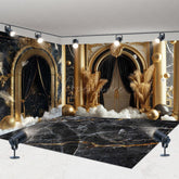 Aperturee - Aperturee Black Gold Marble Luxury Boho Palace Room Set Backdrop