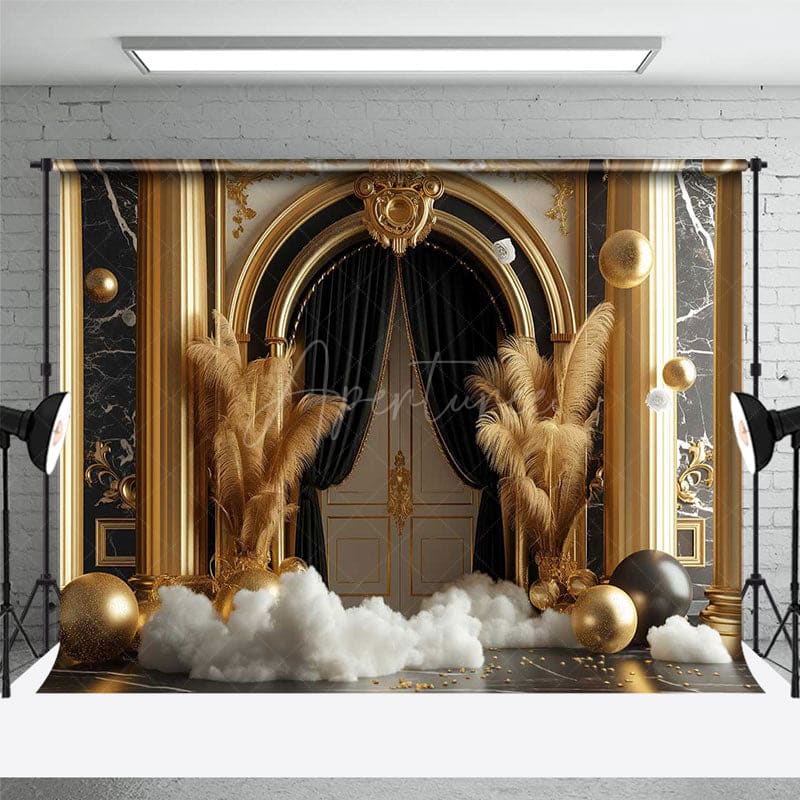 Aperturee - Aperturee Black Gold Marble Luxury Boho Palace Room Set Backdrop