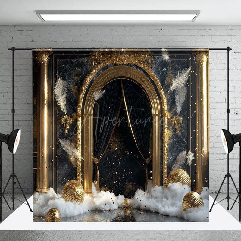 Aperturee - Aperturee Black Gold Marble Luxury Boho Palace Room Set Backdrop