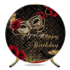 Aperturee - Aperturee Black Gold Mask Masquerade Round Birthday Backdrop