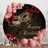 Aperturee - Aperturee Black Gold Mask Masquerade Round Birthday Backdrop