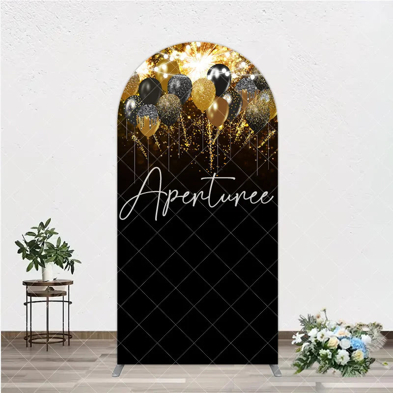 Aperturee - Aperturee Black Gold Silver Glitter Balloons Round Top Arch Backdrop Elegant Sparkling Celebration Party Decor