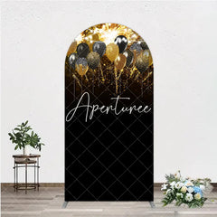 Aperturee - Aperturee Black Gold Silver Glitter Balloons Round Top Arch Backdrop Elegant Sparkling Celebration Party Decor